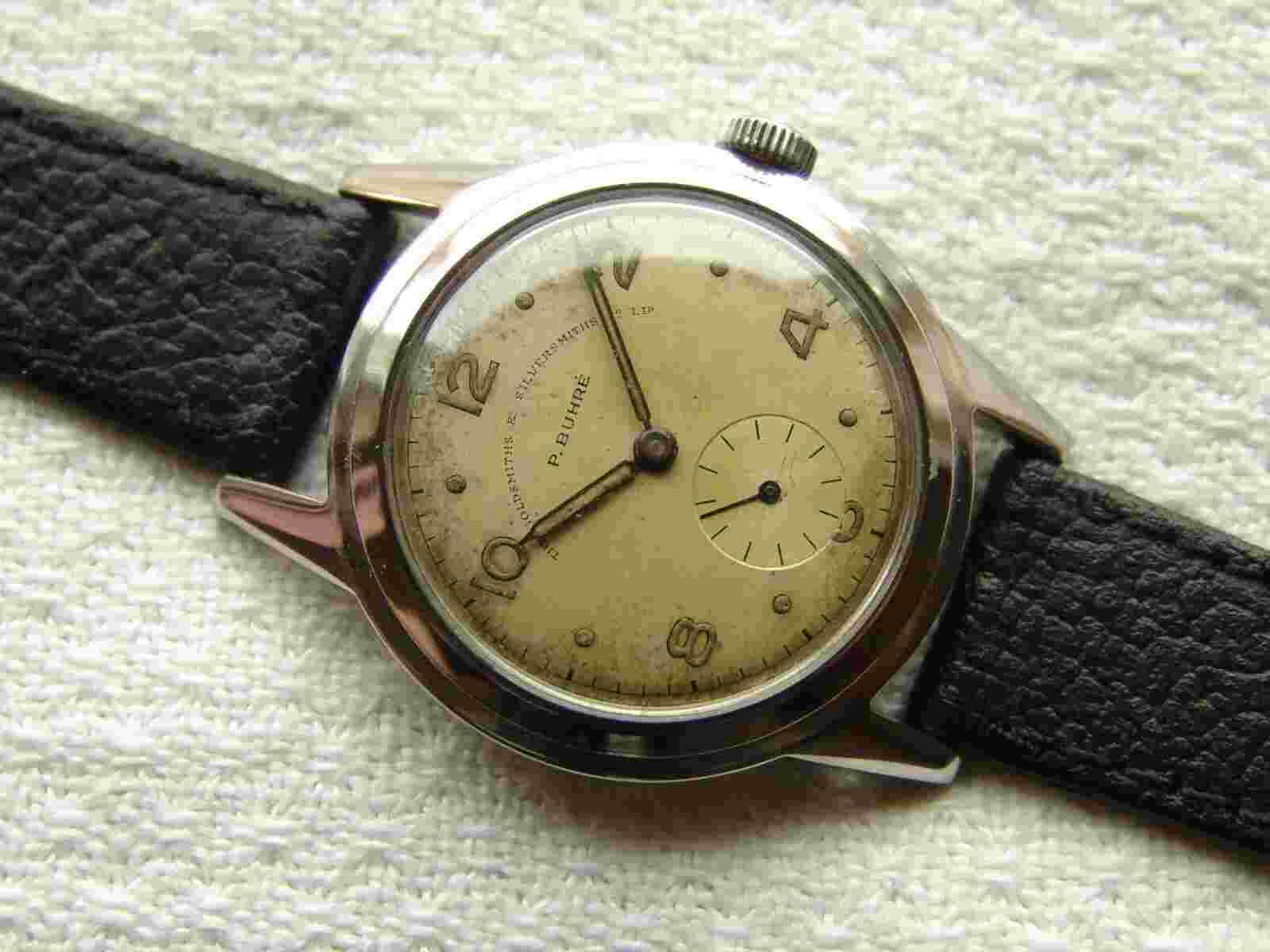 33mm VINTAGE WWII ERA MILITARY PAUL BUHRE MEN'S WRISTWATCH GOOD CONDITION