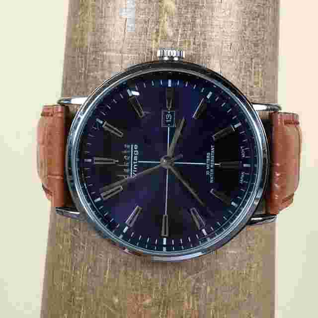 Vintage Dakota Men Casual Date Alloy Case Leather Quartz Analog  Watch 7 1/4"