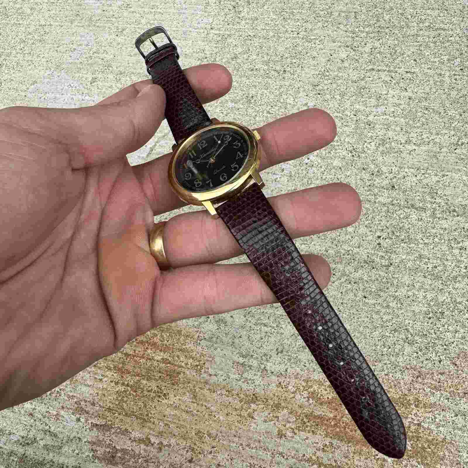 Vintage Gold / Black Mens Xanadu Quartz Watch With Speidel Lizard Grain Band