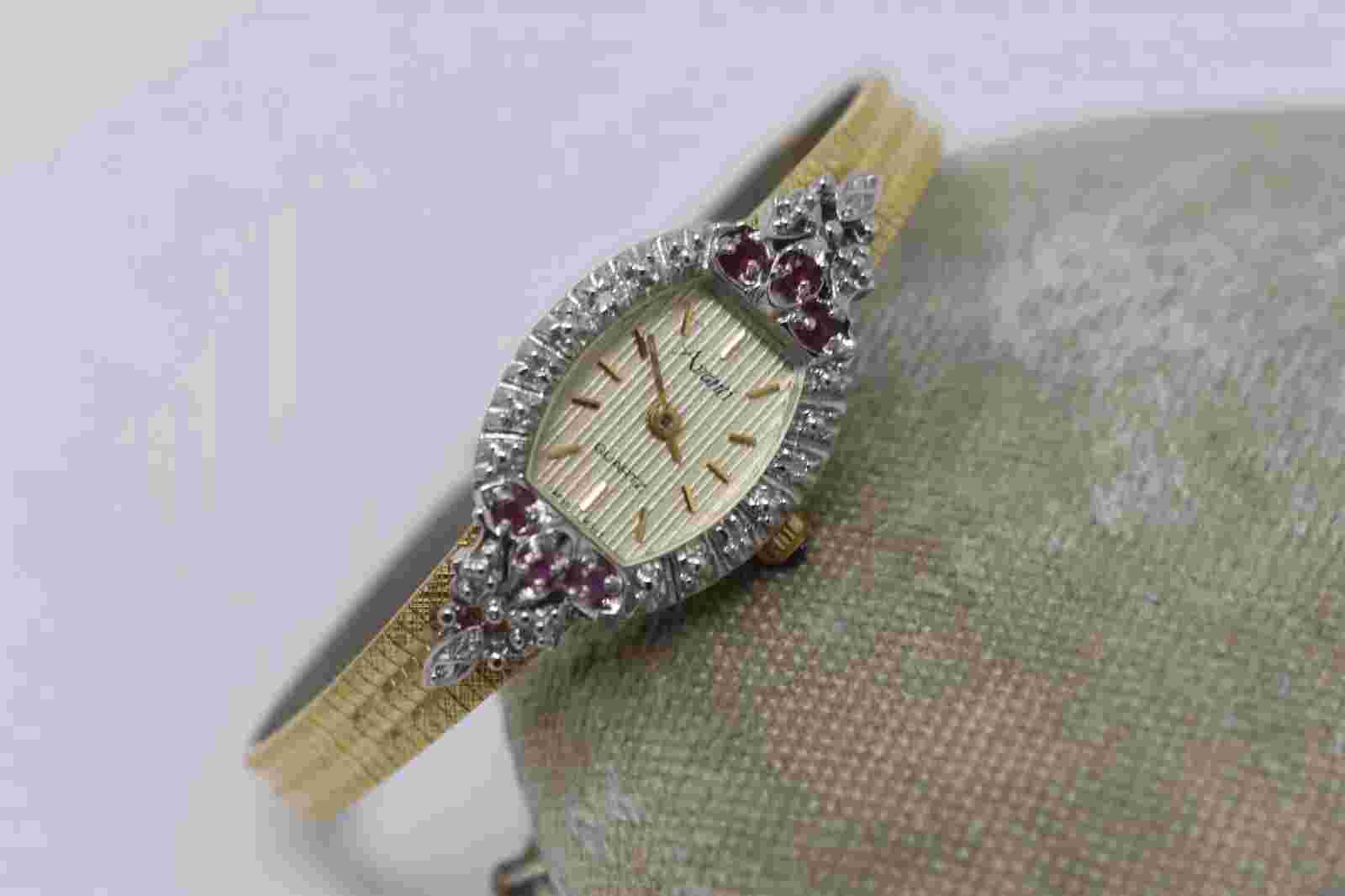 Avanti Ladies Diamond & .2cttw Ruby Quartz Cocktail Gold Plated Wristwatch