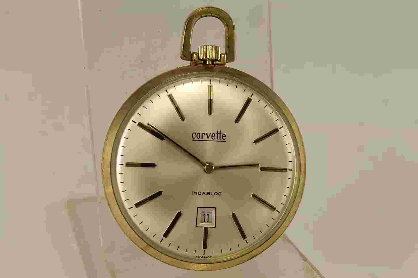 Vintge 1960's CORVETTE Gold Plated Pocket Watch Fe 233-66