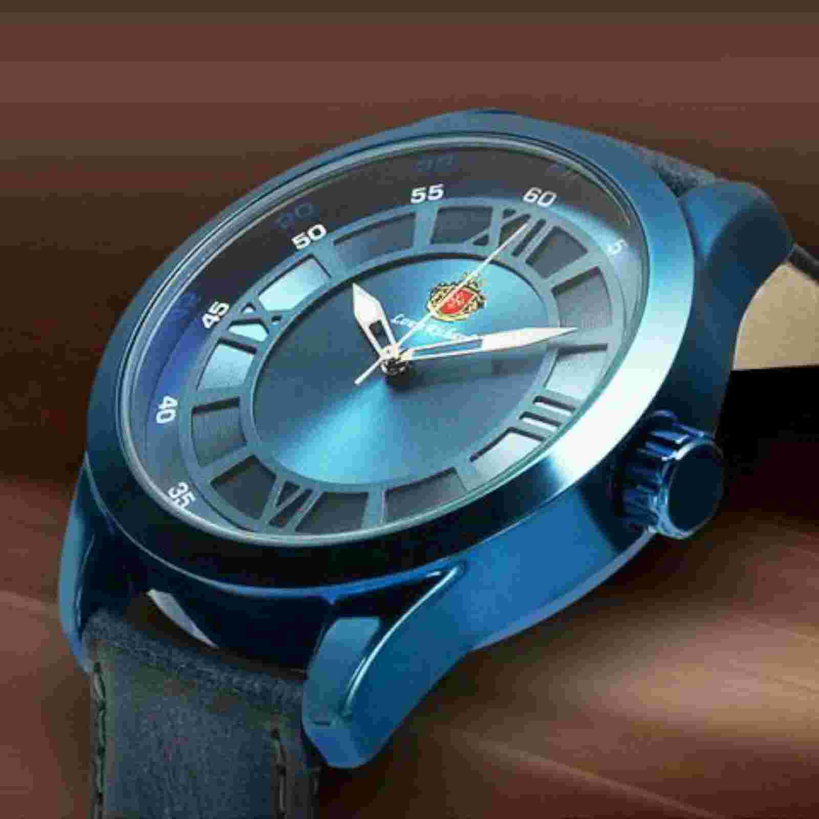 NEW Louis Richard 9901 Men's Brandis Blue Dial Leather Watch hipster style roman