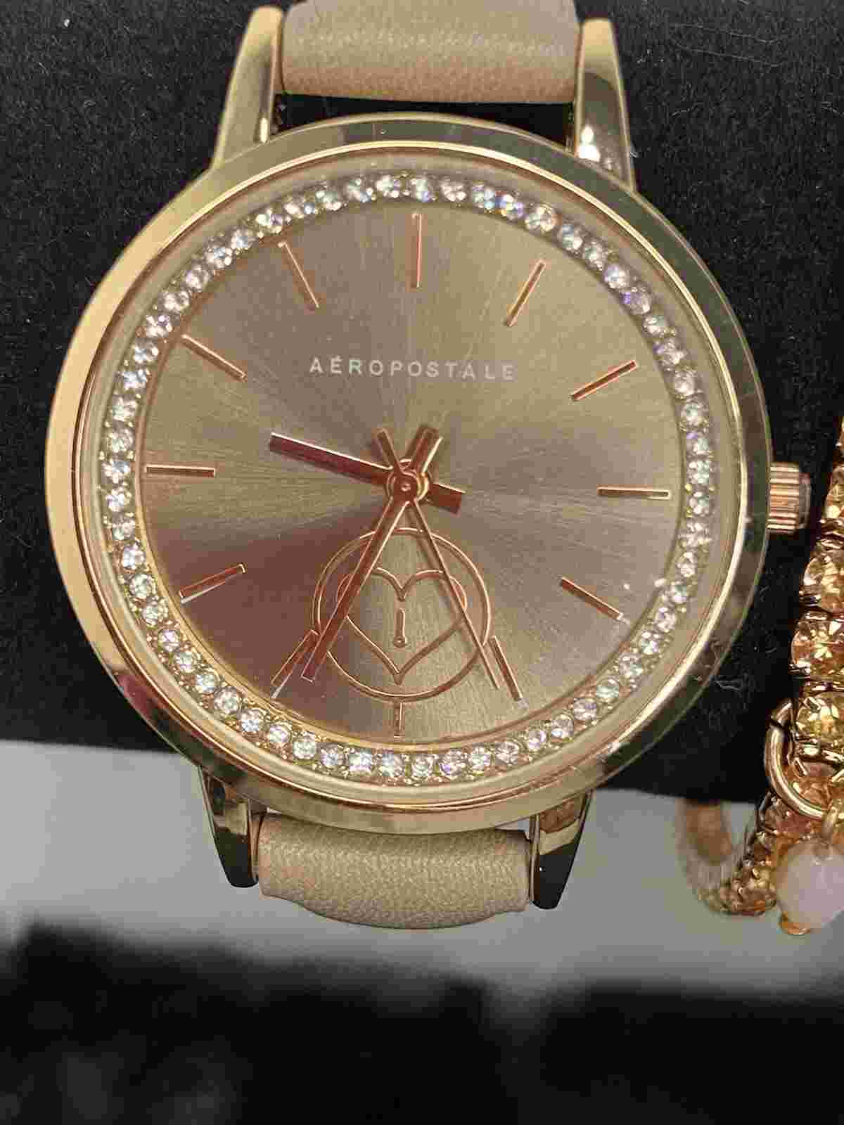 Aeropostale Gem/Rose Gold Tone Watch and Stacked Bracelet Set