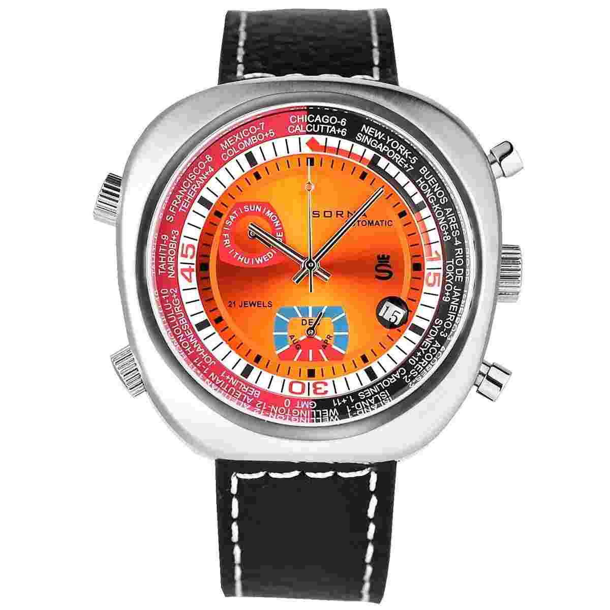 SORNA T23766-ORANGE Automatic watch Manual winding function Reproduction model