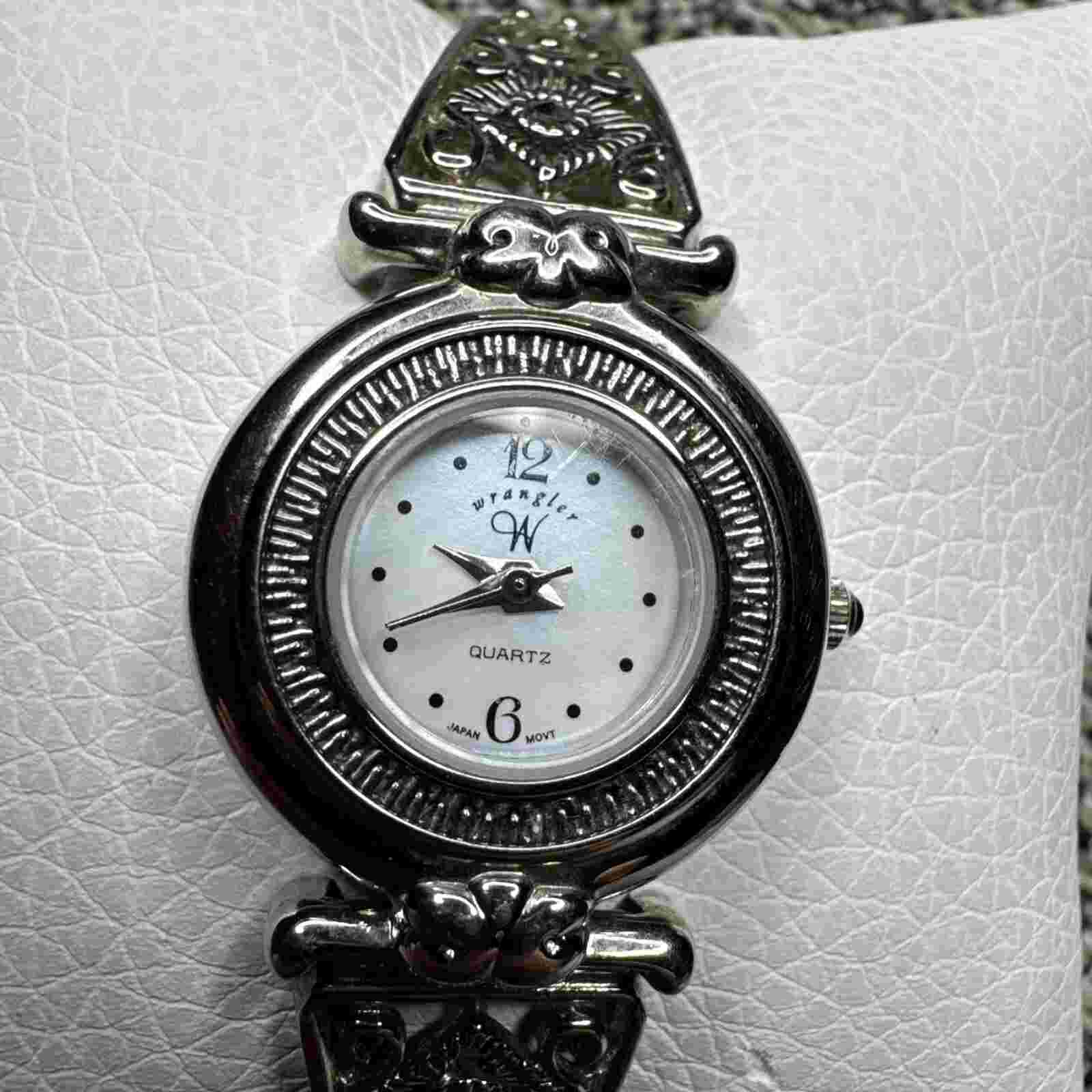 Vtg Wrangler Watch Women 24mm Silver Tone Scroll Stretch Band New Battery