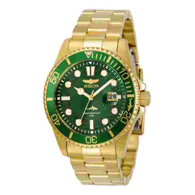 Invicta Pro Diver Hammerhead 43mm Green Dial 18k Gold Plated SS Men's Wristwastch