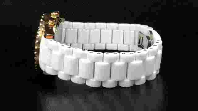 LeVian LV931 Diamond Bezel White Ceramic Band Rose Gold & White Case Watch $795