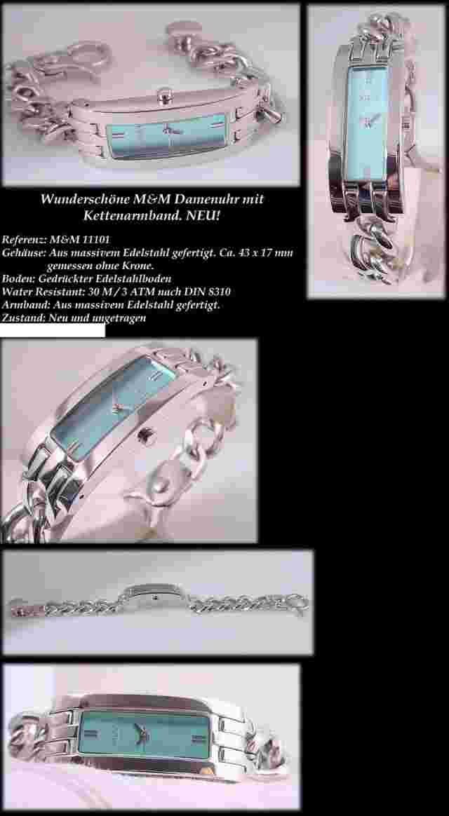 Watch Chain Bracelet Stainless Steel M&M Designer Light Blue Face M11101-147