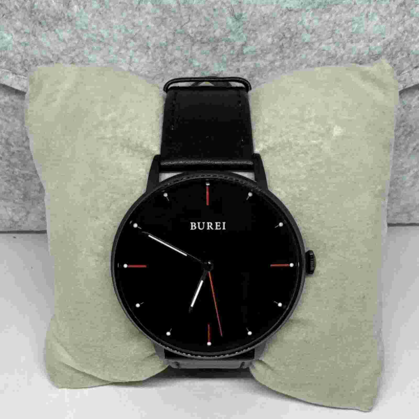 Burei S-19006M Men's Black Leather Strap Analog Dial Quartz Wrist Watch JNA65