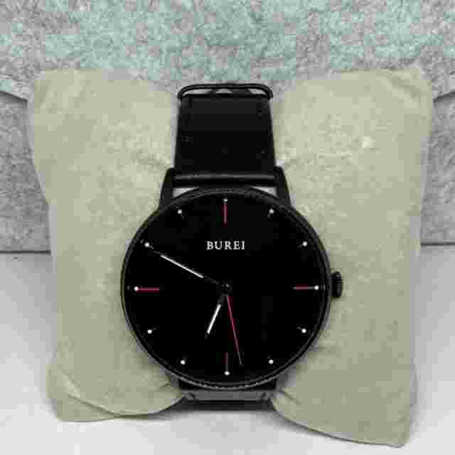 Burei S-19006M Men's Black Leather Strap Analog Dial Quartz Wrist Watch JNA65