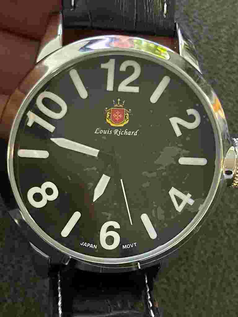 NEW Louis Richard 9821 Dalton White Numerals Black Dial Case Leather Strap Watch