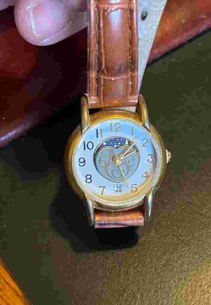 Women's 24mm Gold Tone Galaxy Watch, Brown Leather Band, Date Window