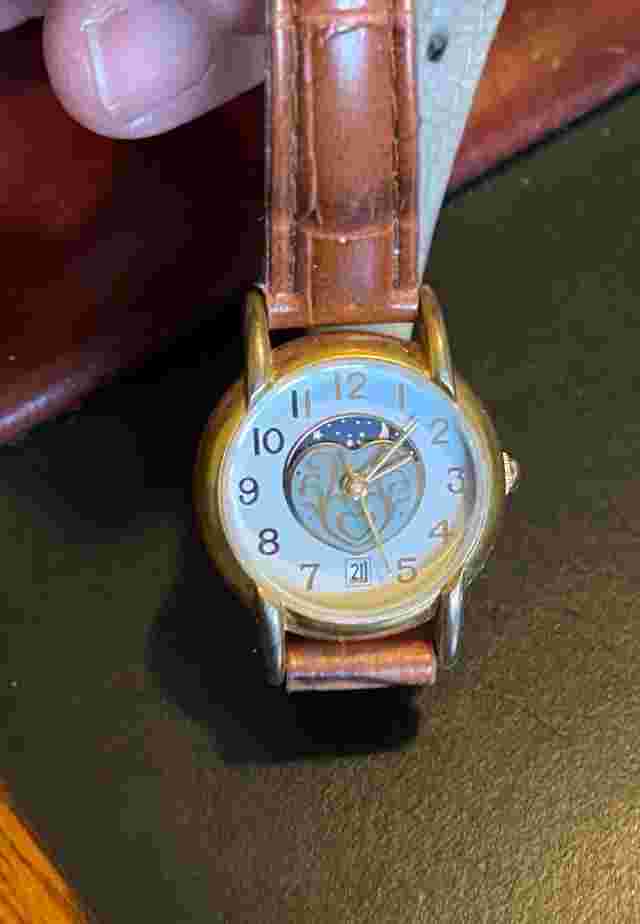 Women's 24mm Gold Tone Galaxy Watch, Brown Leather Band, Date Window