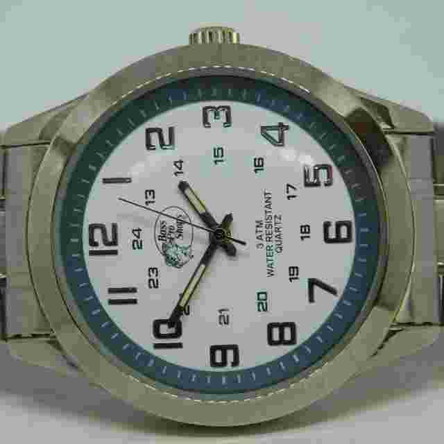Bass Pro Shops BP366GWBS Silver Tone Quartz Analog Men's Watch Sz.8" New Battery