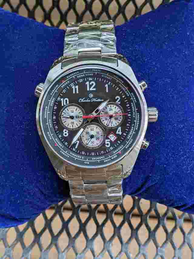 Charles Hutton Duel Time Watch 85146-11a Stainless Steel Japan SEIKO Vd33 MVMT