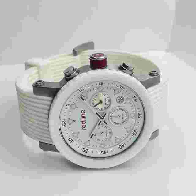 Redline Men’s Chronograph White/Red Stainless Steel 45mm Silicone Watch 316L