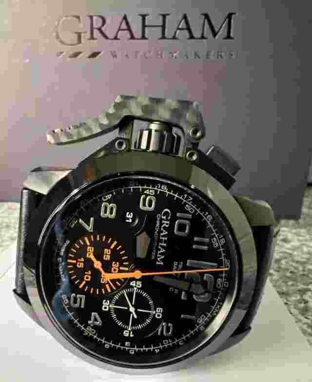 Graham Chronofighter Oversize 47mm Black Stainless Steel Case with Black Leather Strap (2CCAU.B01A)