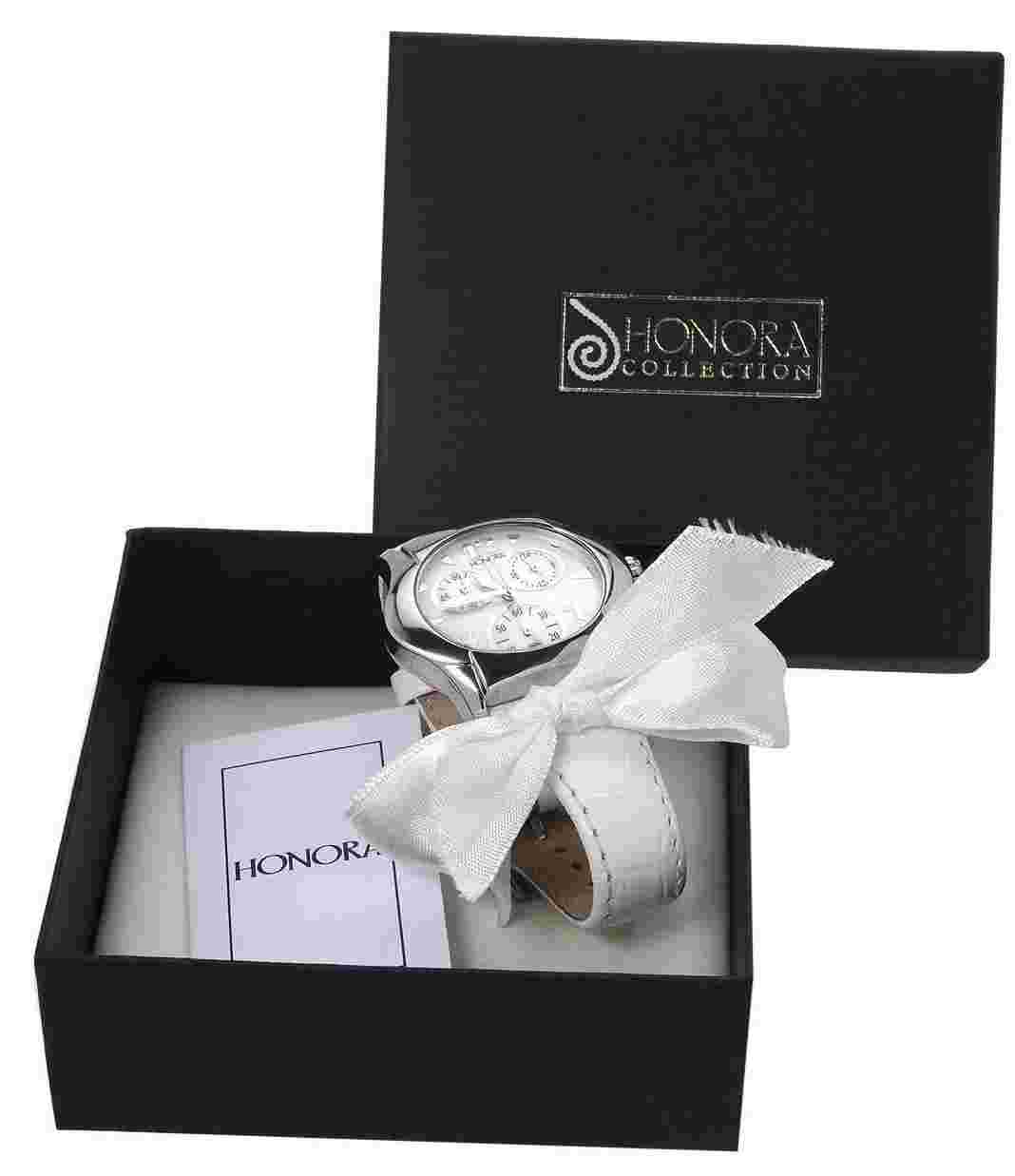 HONORA CHRONOGRAPH DATE WATCH WITH GENUINE MOTHER OF PEARL,WHITE STRAP.BRAND NEW