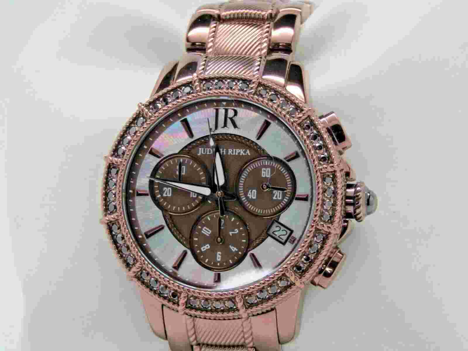 Judith Ripka Stainless Steel Chronograph Textured Watch w/ Diamonique Small Choc