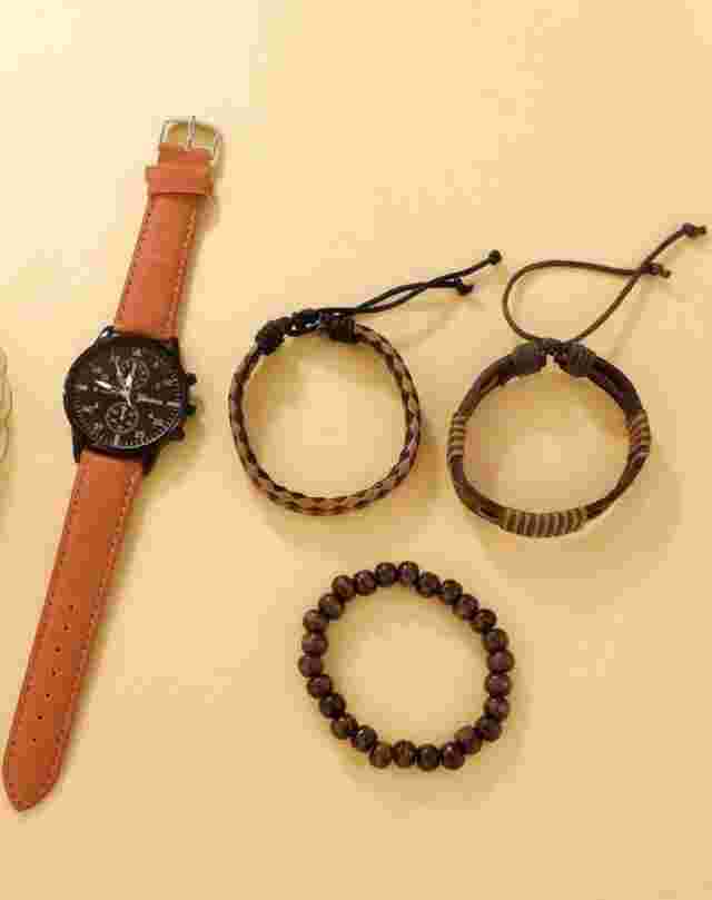 Relojes de Hombre Reloj Para Hombre Piel Cuero Elegantes Vestir Pulsera 4 Piezas