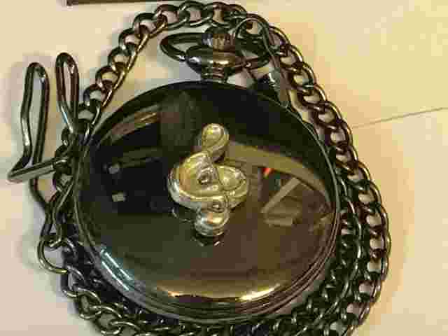 Music Note TG45 Pewter on a Black Pocket Watch Quartz fob
