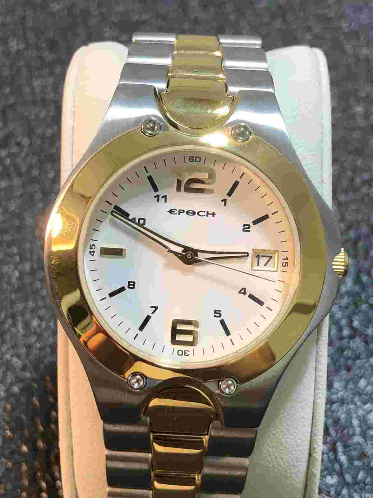 Epoch Stainless Steel Men’s Silver & Gold Tone Dress Watch 40mm New Battery