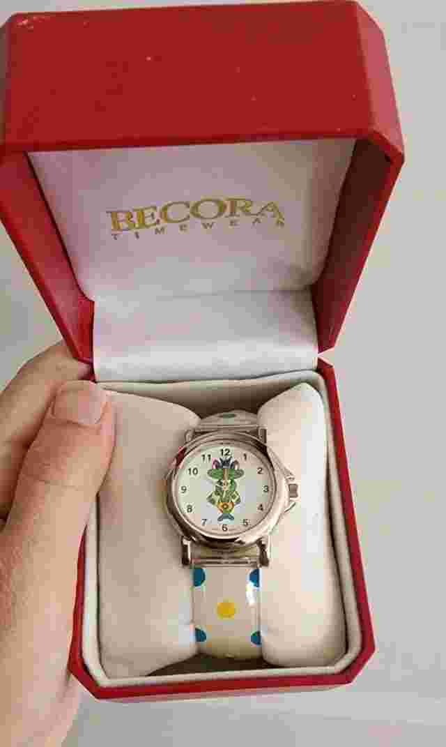 Vtg Kids Watch frog yellow polka dot dress jelly band 80s 1990s RARE Becora