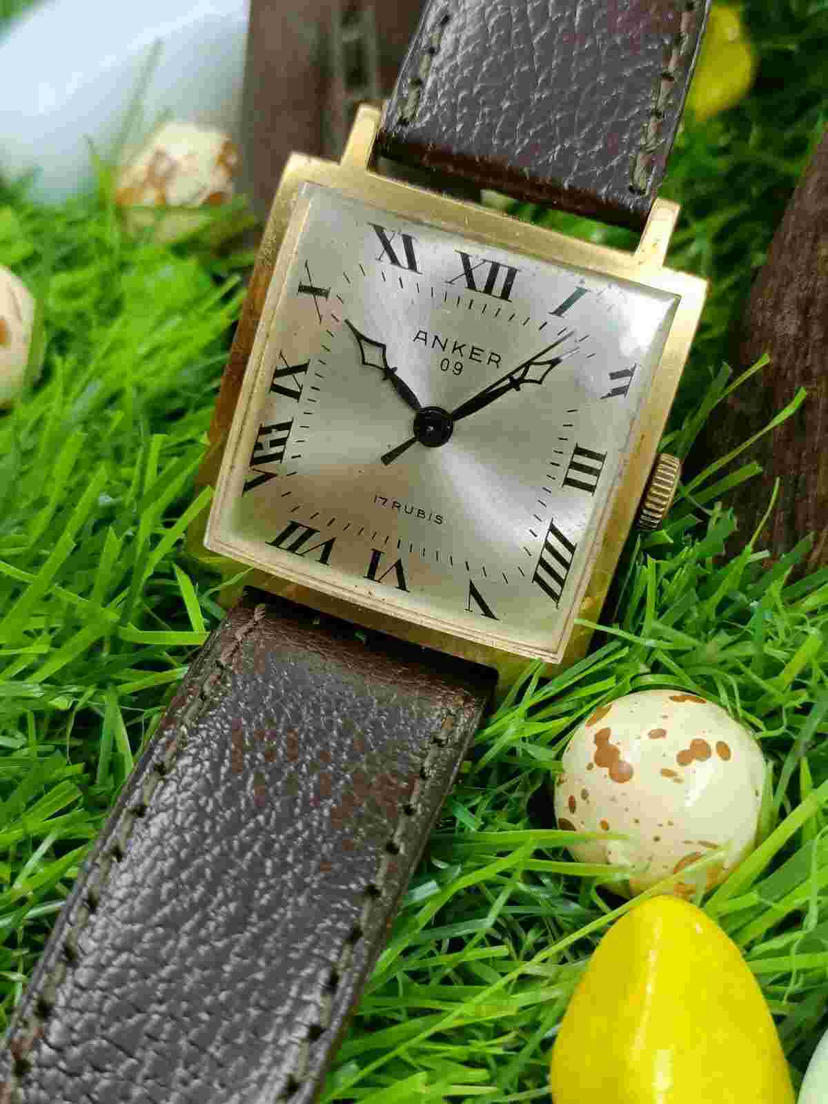 AUTHENTIC ANKER 09 MANUAL WIND 17 RUBIS SWISS MEN'S SLIM RETRO ROMAN MINT WATCH