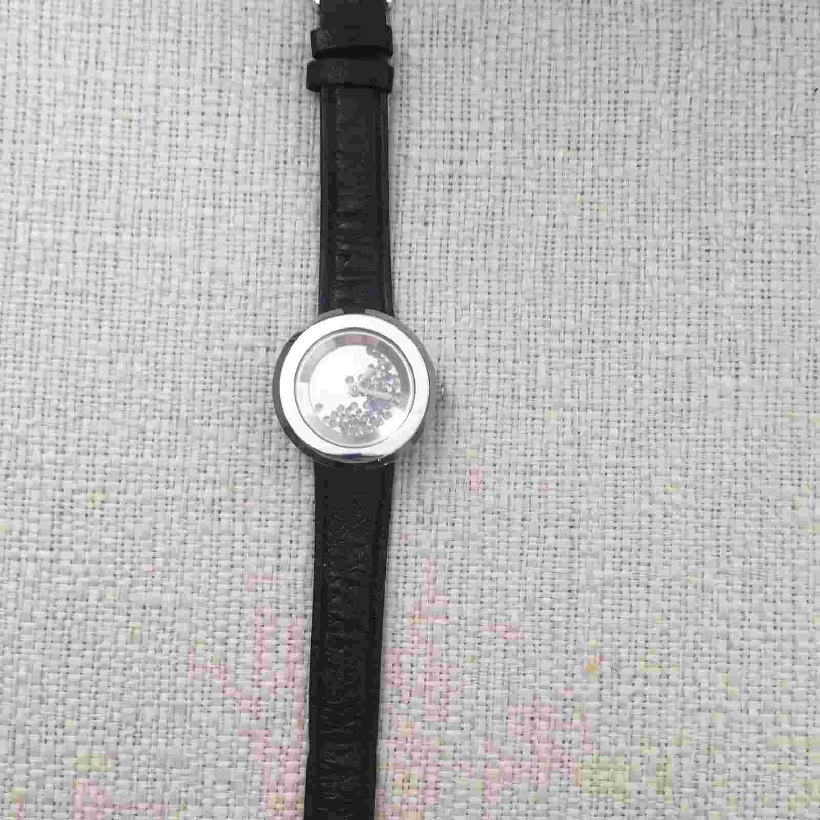 Andre Giroud Modern Floating Rhinestones Women's Watch Black Ostrich Band