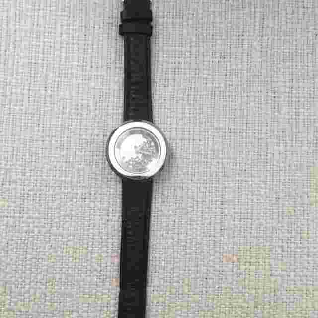 Andre Giroud Modern Floating Rhinestones Women's Watch Black Ostrich Band