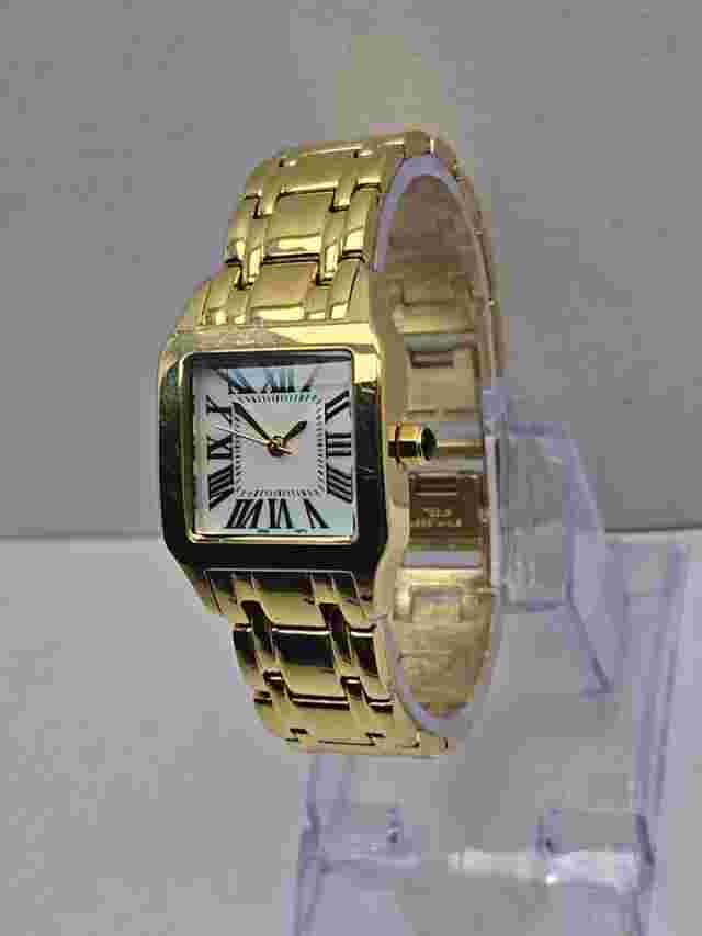 Womens Bronzo Italia Watch Gold Tone Mother Of Pearl Onyx Crown New Battery