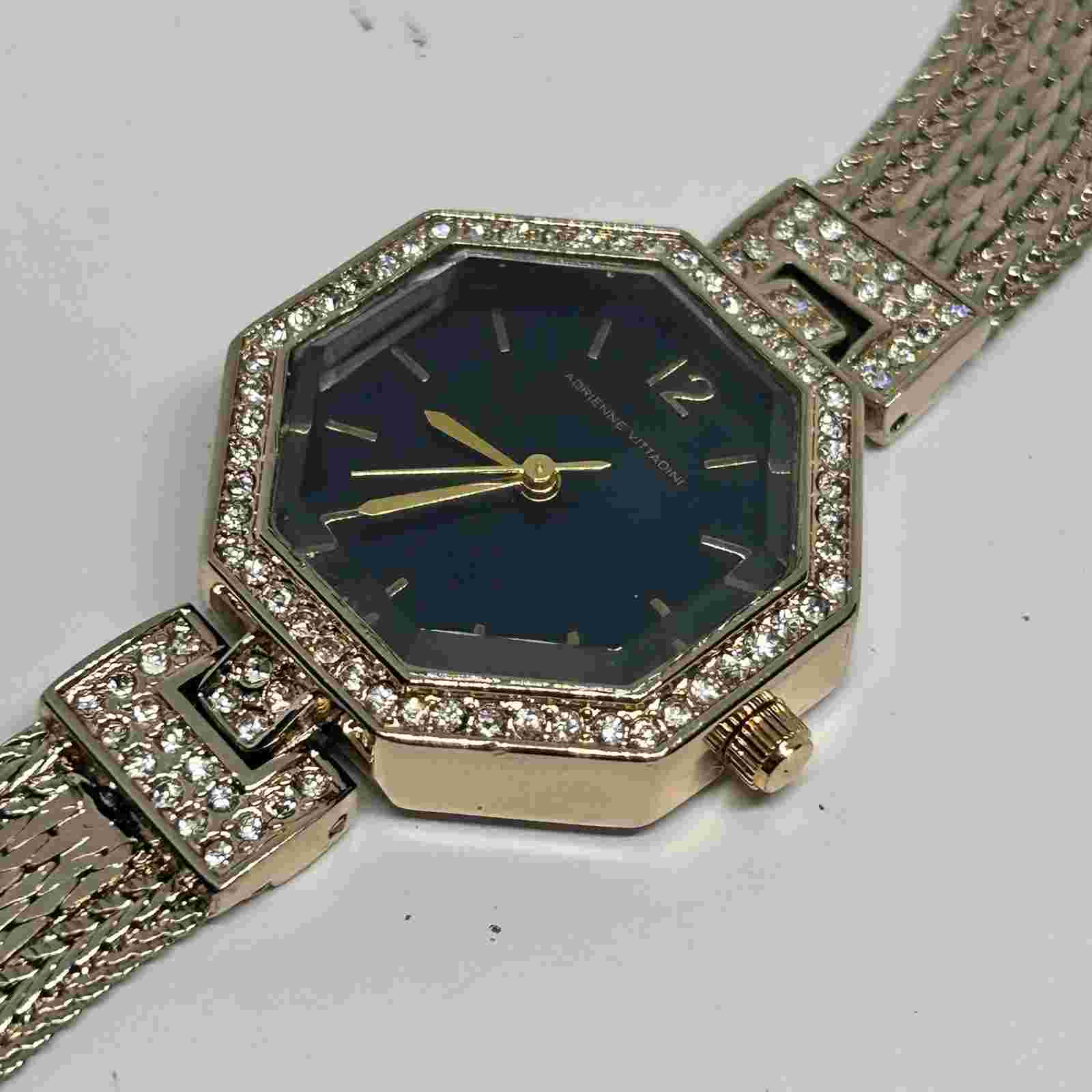 Adrienne Vittadini Black Dial Crystal Bezel Octagon Shape Women's Watch