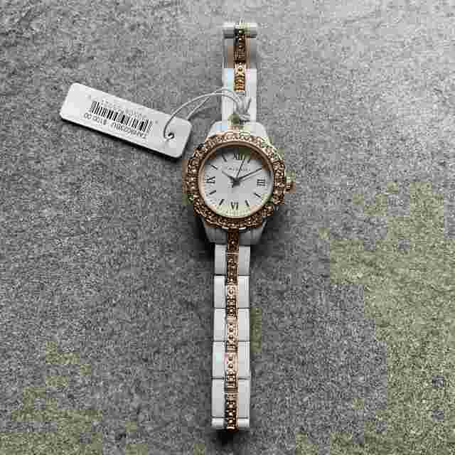 TAHARI Ladies Rose Gold Two Tone Bracelet Watch W/Crystal Accents New W/Tags B-I