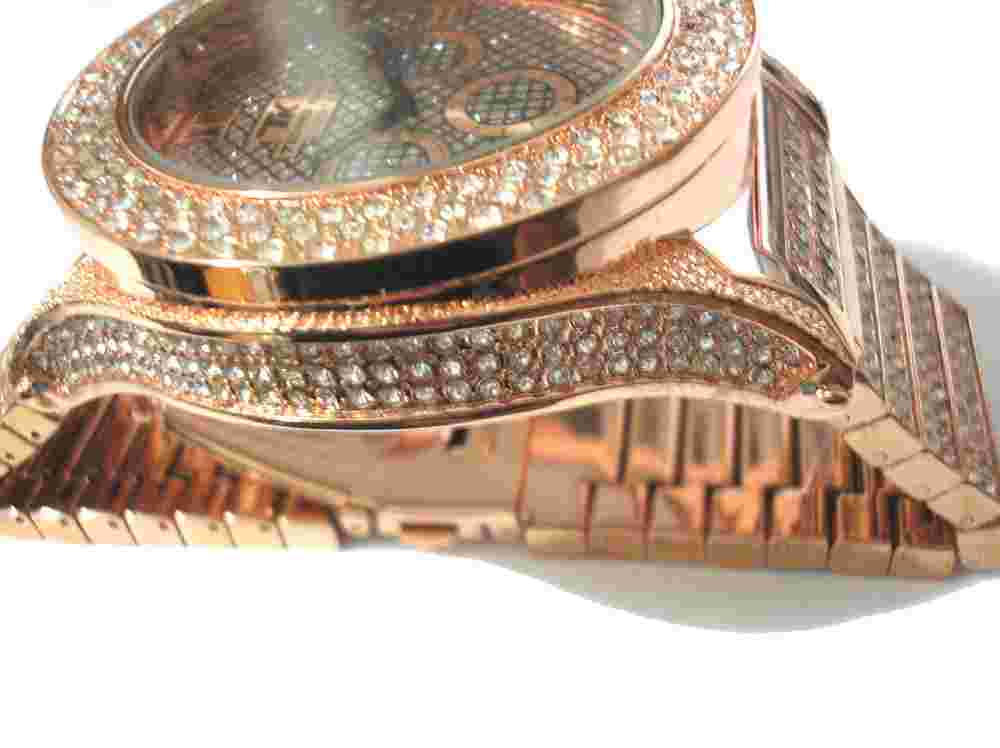 Rose Gold Metal Big Case & Band Techno King Men's Watch w Crystals Item 1745