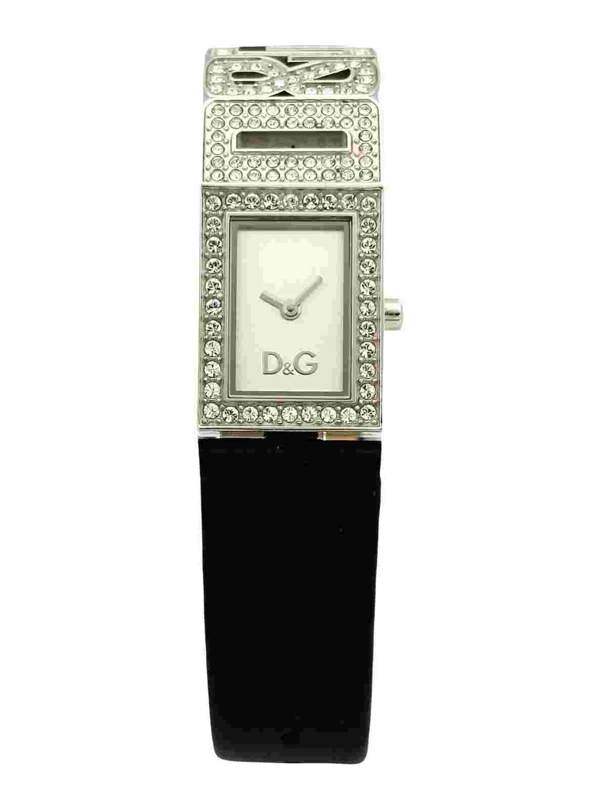Dolce & Gabbana DW0505 Women's Shout Sparkling Stones Black Leather Strap Watch