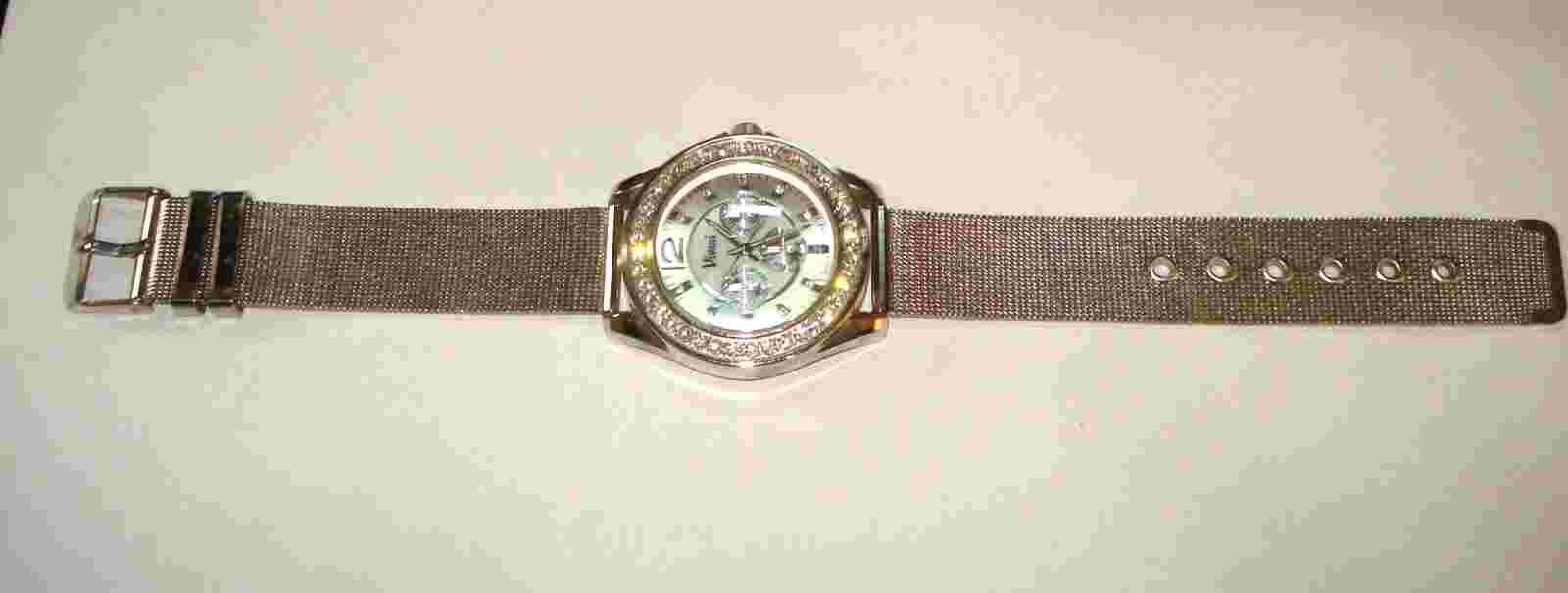 Women's Vivani  MOP Silver Tone Rhinestone Wrist Watch  #'s