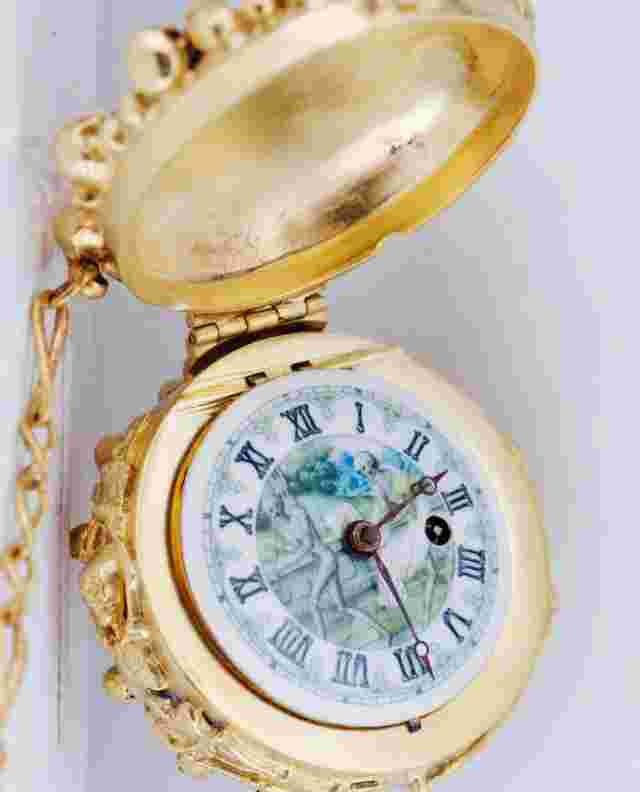 Antique French Pocket Watch Verge Fusee Skull Skeleton Gilt Ormolu Case c1700's