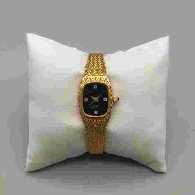 Xavier Watch Women 18mm Gold Tone Black Dial Woven Textured Band New Battery 6"