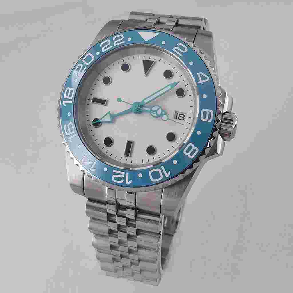 NEW 40mm sterile black green dial sapphire crystal date GMT automatic mens watch