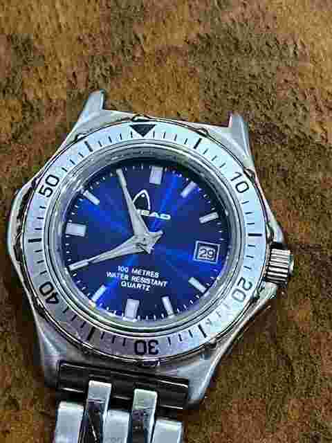 Vintage Head HD1201BLBT Date Dial WR100M Quartz Ladies Bracelet Watch -Working