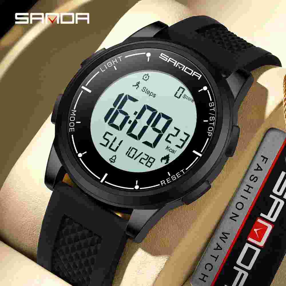 SANDA Fashion Men's Sports Watch Multi functional Calorimeter Waterproof 9064