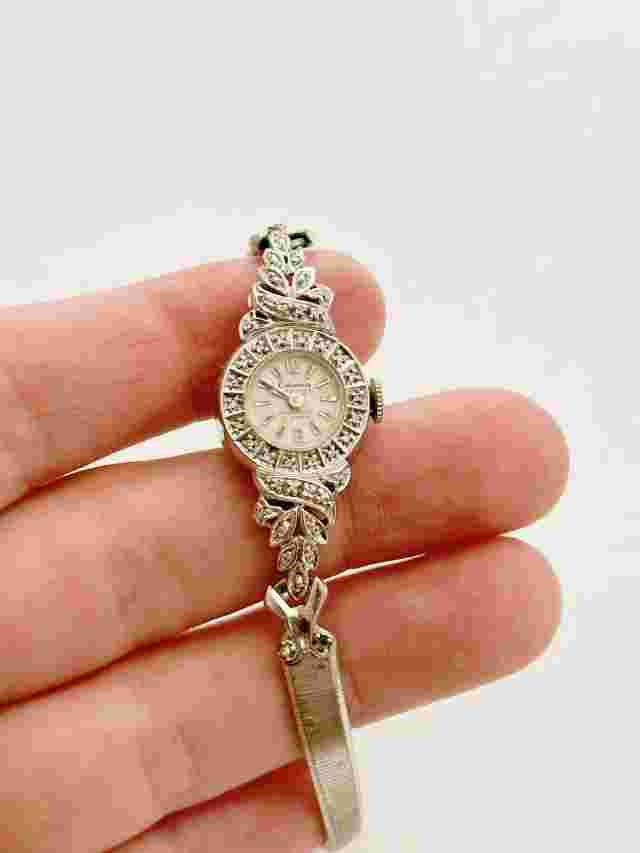 Antique Ladies Columbia Diamonds White Gold Diamond  Watch
