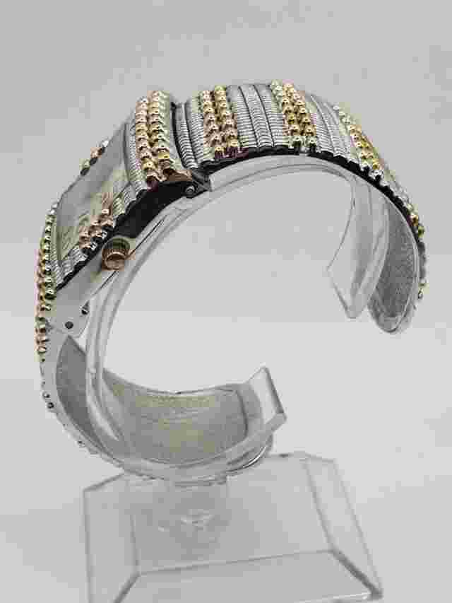 Studio Ladies Fashion Quartz Watch 31mm Square Silver/Gold Tone Cuff Bracelet
