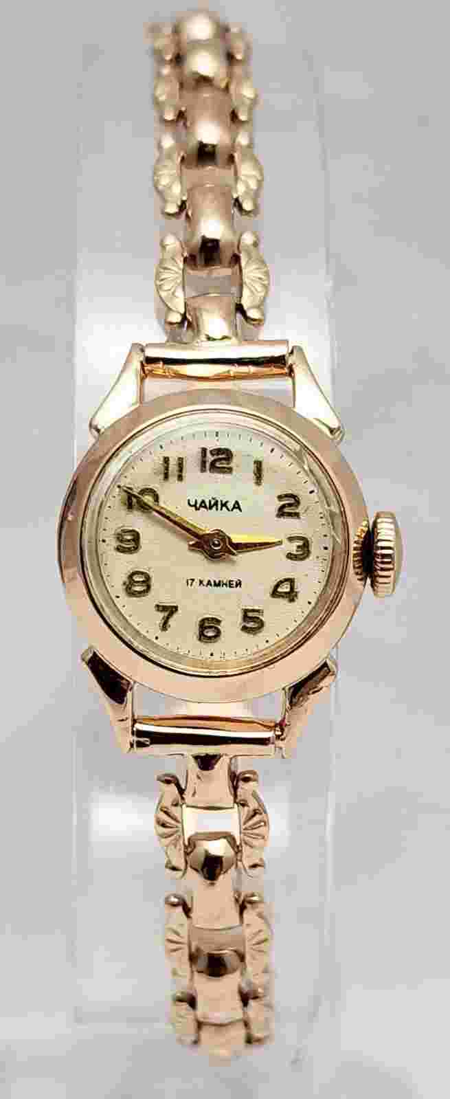 Vintage Chaika USSR Soviet Gold 14k 583 Rose Gold 17mm Womens Mechanical Watch