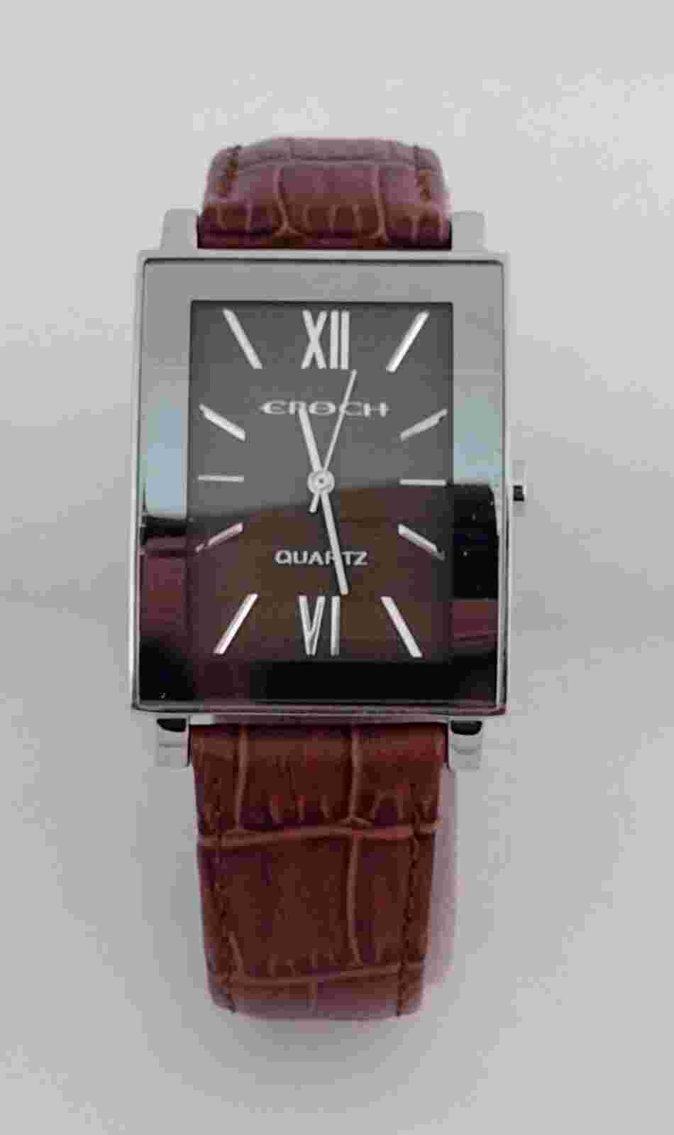 Epoch Men Lady 30m Steel Rectangle Leather Band Analog Quartz Watch Water Resist