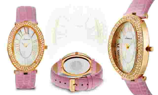 NEW Jeanneret 10058 Women Isabella Collection Swarovski Light Pink Leather Watch