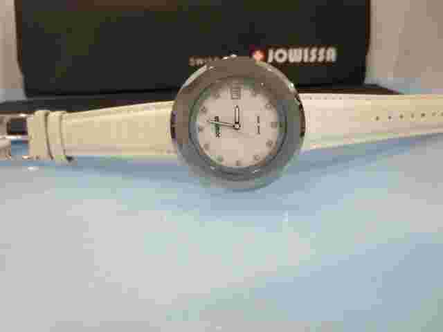 Jowissa Women's J6.056.L Cyclon Mother-of-Pearl Dial White Leather Crystal Watch