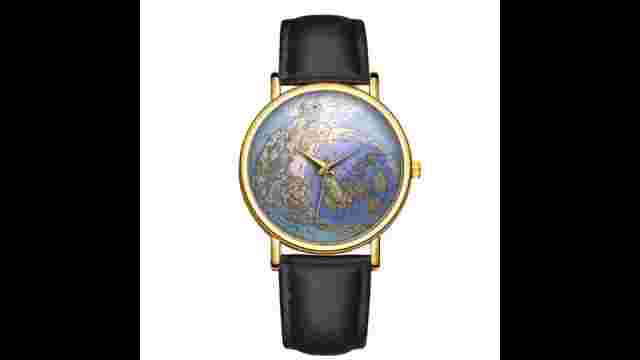 German Moon Map Watch Flat Earth Wristwatch World Plane Terra Realm Unisex Gift