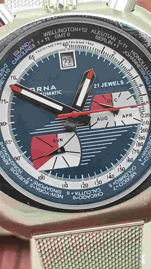 SORNA Bullhead automatic watch tachymeter scale dark blue version new unworn