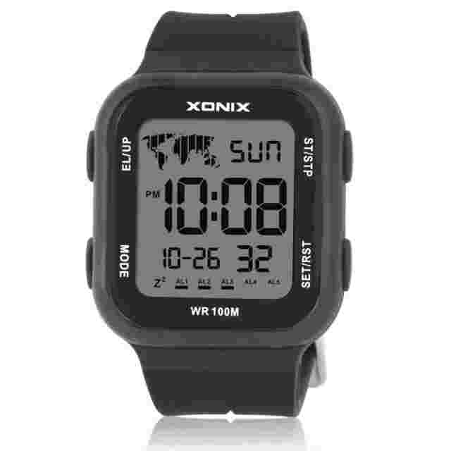XONIX Men Sports Watch Digital Led Light Square Dial WR100M Swim Outdoor Watch